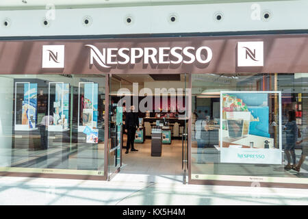 Lissabon Portugal, Oriente, Parque das Nacoes, Park der Nationen, Centro Vasco da Gama Einkaufszentrum, Zentrum, Einkaufspassage, Geschäft, Nespresso, Kaffee, Boutique, Stockfoto