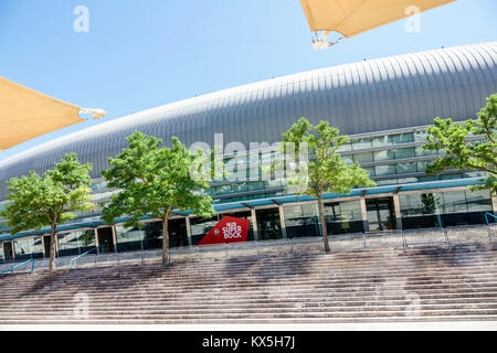 Lissabon Portugal, Tejo River, Oriente, Parque das Nacoes, Park der Nationen, Altice Arena, MEO Arena, Mehrzweckhalle, Außenbereich, Architekt Stockfoto