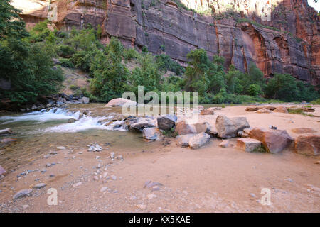 Ein fluss Szene auf dem Wanderweg in Zion Canyon Stockfoto