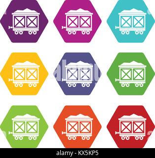 Warenkorb auf Rädern mit gold Icon Set Farbe hexaeder Stock Vektor