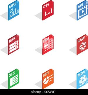 Dateityp Symbole, isometrische 3D-Stil Stock Vektor