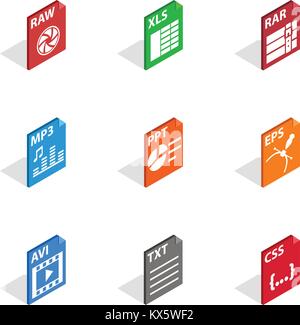Programm Datei icons, isometrische 3D-Stil Stock Vektor