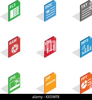 Datei label Icons, isometrische 3D-Stil Stock Vektor