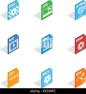 Datei format Symbole, isometrische 3D-Stil Stock Vektor