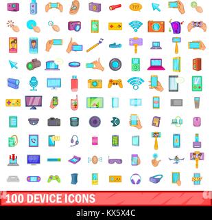 100 Gerätesymbole gesetzt, cartoon-Stil Stock Vektor
