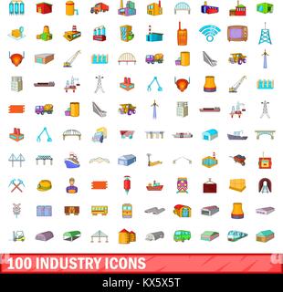 100 Industrie Symbole, Cartoon Stil Stock Vektor