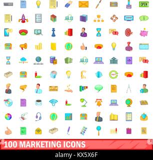 100 Symbole marketing gesetzt, cartoon-Stil Stock Vektor