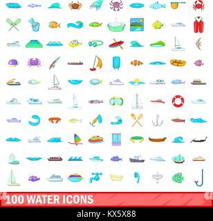 100 Wasser Symbole, Cartoon Stil Stock Vektor