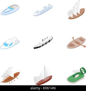 Schiff, Boot- und Yachtcharter Symbole, isometrische 3D-Stil Stock Vektor