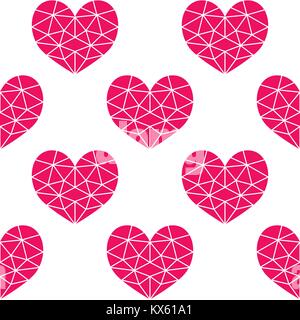 Geometrische pink cubic Herzen vector nahtlose Muster, Valentinstag Herz auf weißem Hintergrund Stock Vektor