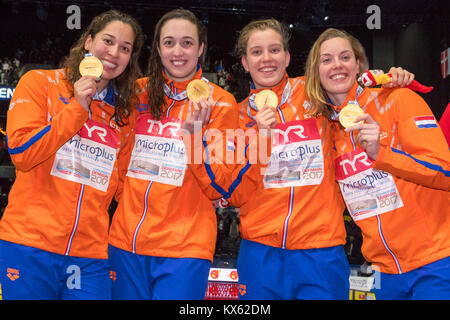 HEEMSKERK Ranomi Kromowidjojo, Femke, Van Vliet Tamara, VAN ROON Valerie NED Goldmedaille 4 x 50 Freestyle Frauen Relais Kopenhagen 15-12-2017 Royal sind Stockfoto