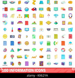 100 Informationssymbole gesetzt, cartoon-Stil Stock Vektor