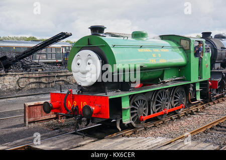 Grüne Dampflok als Teil eines Thomas und Freunde zeigen in Bo'ness, Schottland Stockfoto