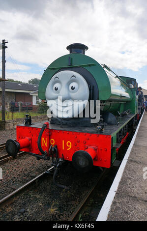 Grüne Dampflok als Teil eines Thomas und Freunde zeigen in Bo'ness, Schottland Stockfoto