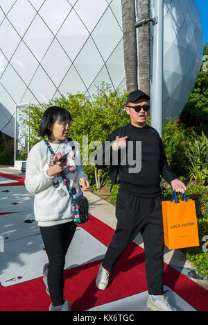 Chinesische Touristen Shopping in Monaco, Monte Carlo, Les Pavillions, Luxusgeschäfte, Einkaufszentrum, Stadtspaziergang, Straßenszene Stockfoto