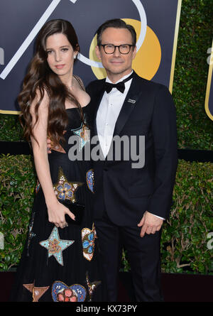 Beverly Hills, Kalifornien, USA. 07 Jan, 2018. Bretagne Lopez, Christian Slater047 besucht die 75. jährliche Golden Globe Awards Zeremonie im Beverly Hilton Hotel in Beverly Hills. CA. Januar 2018 Quelle: Tsuni/USA/Alamy leben Nachrichten Stockfoto