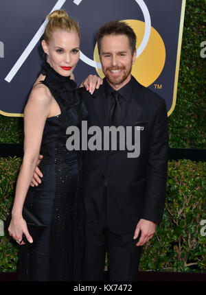 Beverly Hills, Kalifornien, USA. 07 Jan, 2018. Sam Rockwell, Leslie Bibb 122 nimmt an der 75. jährlichen Golden Globe Awards Zeremonie im Beverly Hilton Hotel in Beverly Hills. CA. Januar 2018 Quelle: Tsuni/USA/Alamy leben Nachrichten Stockfoto