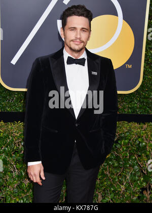 Los Angeles, USA. 07 Jan, 2018. James Franco stellt in der Presse während der 75. jährlichen Golden Globe Awards im Beverly Hilton Hotel am 7. Januar 2017 in Beverly Hills, Kalifornien Quelle: Tsuni/USA/Alamy leben Nachrichten Stockfoto