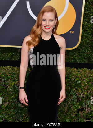 Los Angeles, USA. 07 Jan, 2018. Jessica Chastain stellt in der Presse während der 75. jährlichen Golden Globe Awards im Beverly Hilton Hotel am 7. Januar 2017 in Beverly Hills, Kalifornien Quelle: Tsuni/USA/Alamy leben Nachrichten Stockfoto