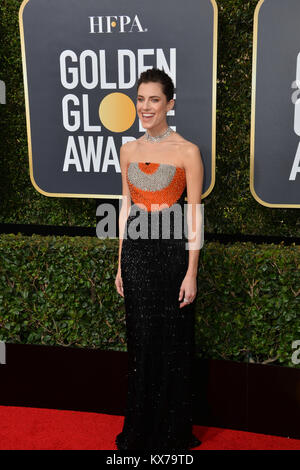 Los Angeles, USA. 07 Jan, 2018. Allison Williams beim 75. jährlichen Golden Globe Awards im Beverly Hilton Hotel, Beverly Hills Credit: Sarah Stewart/Alamy leben Nachrichten Stockfoto