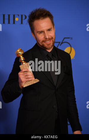 Los Angeles, USA. 07 Jan, 2018. Sam Rockwell beim 75. jährlichen Golden Globe Awards im Beverly Hilton Hotel, Beverly Hills Credit: Sarah Stewart/Alamy leben Nachrichten Stockfoto