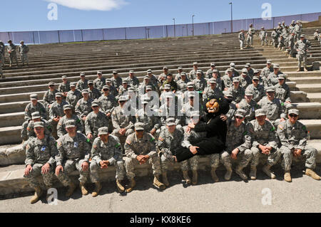 Soldaten der Task Force Panther 2 Bataillon bei Panther Streik 2012 zugewiesenen sammeln für ein Gruppenfoto im Camp Williams Amphitheater, Juni 23. (U.S. Armee Foto: Staff Sgt, Whitney Houston, 128 MPAD) Stockfoto