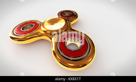 Fidget Spinner Gold, Stress und Angst Relief, Finger, Spielzeug, auf weißem Hintergrund Stockfoto