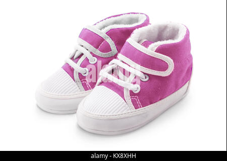 Rosa baby girl shoes über einem weißen Hintergrund isoliert Stockfoto