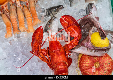 In der Nähe ein Restaurant im Freien, entlang des Canal Grande in Veneto, Venedig, Italien, Europa von einem Fisch anzeigen. Stockfoto