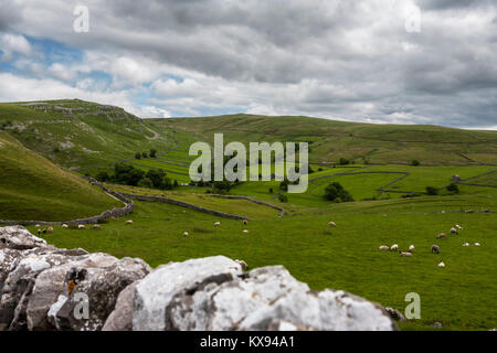 Der Eingang zum Gordale Scar vom Pfad in der Nähe von Grau Gill, North Yorkshire Stockfoto