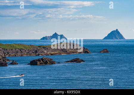 Die skelligs Inseln, Little Skellig und Skellig Michael, Inseln in der Nähe der Küste von Iveragh Halbinsel, County Kerry, Irland Stockfoto