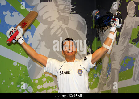 London, Vereinigtes Königreich, 08, Juli 2014. Madame Tussauds in London. Waxwork Statue von Sachin Tendulkar. Von Madam Tussauds 1884 erstellt wurde, Stockfoto