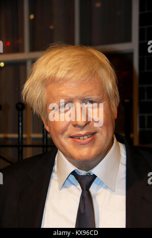 London, Vereinigtes Königreich, 08, Juli 2014. Madame Tussauds in London. Waxwork Statue von Boris Johnson. Beliebte Historiker Stockfoto