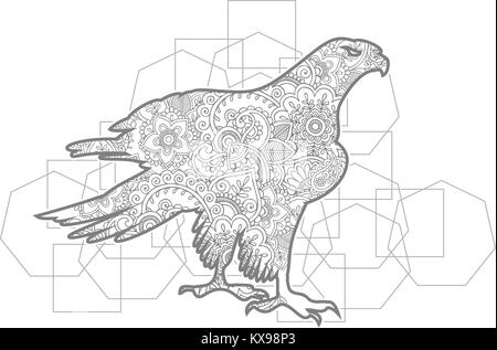 Hand gezeichnet Eagle doodle Tier paisley nach Stress release Färbung Seite zentangle Vektor Stock Vektor