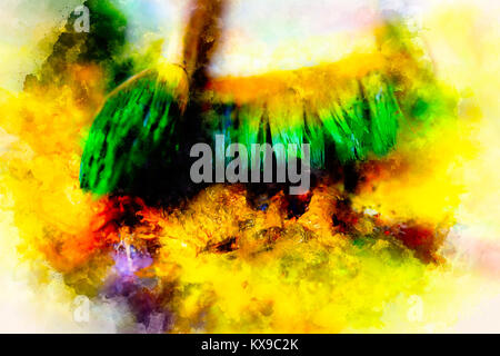 Pinsel zum Malen Aquarell Palette und sanft verschwommenen Hintergrund. Stockfoto