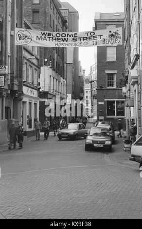 Schwarz-weiß Bilder der Mathew Street, Liverpool, ab Februar 1996 Stockfoto