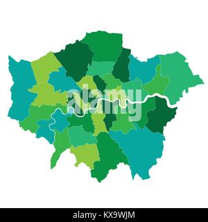 Greater London Karte mit allen Bezirken Stock Vektor