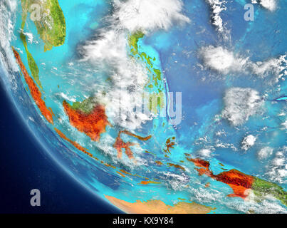 Indonesien aus dem Orbit des Planeten Erde mit sehr detaillierte Oberflächenstrukturen. 3D-Darstellung. Elemente dieses Bild von der NASA eingerichtet. Stockfoto