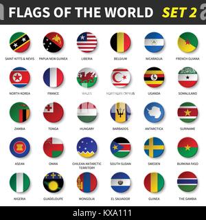 Alle Flaggen der Welt 2. Kreis und konkaves Design. Stock Vektor