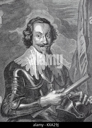 Gottfried Heinrich Graf zu Pappenheim, 8. Juni 1594 bis 17. November 1632, war ein General im Dreißigjährigen Krieg, die für die Katholische Liga und der Habsburger Kaiser unter Oberbefehl Wallensteins gekämpft, indem ihm die Erfindung der Zahnradpumpe, Deutschland, digital verbesserte Reproduktion aus einem original Holzschnitt oder Illustration aus dem Jahr 1880 Stockfoto