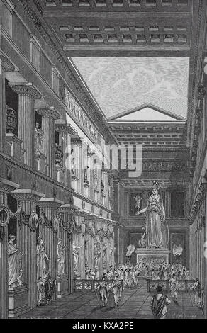 Die Statue der Athene Parthenos des Pheidias in der Cella des Parthenon, Griechenland, Wiederaufbau von G. Rehlender, digital verbesserte Reproduktion aus einem original Holzschnitt oder Illustration aus dem Jahr 1880 Stockfoto