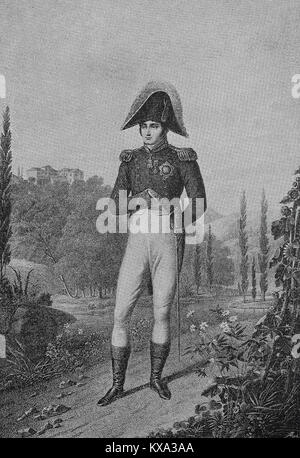 Jerome-Napoleon Bonaparte, geboren Girolamo Bonaparte, 15. November 1784 bis 24. Juni 1860, war der jüngste Bruder von Napoleon I und regierte als Jerome ICH, formal Hieronymus Napoleon, der König von Westfalen, zwischen 1807 und 1813, Französisch, digital verbesserte Reproduktion aus einem original Holzschnitt oder Illustration aus dem Jahr 1880 Stockfoto