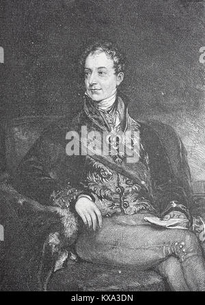 Klemens Wenzel Lothar von Metternich, Clemens Wenzel Nepomuk Lothar Fürst von Metternich-Winneburg zu Beilstein, Mai 15, 1773 - Juni 11, 1859, war ein Diplomat und Staatsmann in den Dienst Österreichs, digitale Reproduktion aus einem original Holzschnitt oder Illustration aus dem Jahr 1880 verbessert Stockfoto