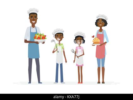 Afrikanische Familie kochen - cartoon Menschen Zeichen isoliert Abbildung Stock Vektor