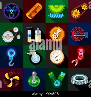 Technische Mechanismen Symbole, flacher Stil Stock Vektor
