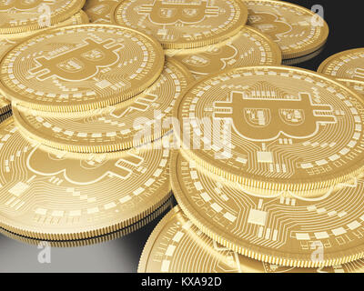 3D-Darstellung. Große Stapel von Virtuellen Bitcoin Münzen. Cryptocurrency Konzept. Stockfoto