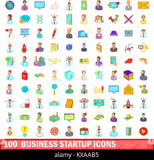 100 Business Startup Symbole, Cartoon Stil Stock Vektor