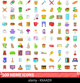 100 nach Hause Icons Set, Cartoon-Stil Stock Vektor