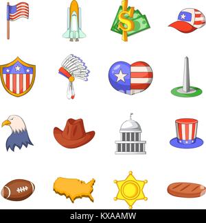 USA reisen Artikel Symbole, Cartoon Stil Stock Vektor