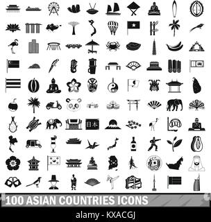 100 asiatische Symbole in einem einfachen Stil eingerichtet Stock Vektor